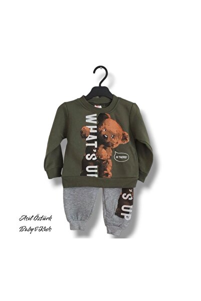 Kız Erkek Bebek Çocuk Unisex Alt Üst Eşofman Takımı Kışlık 3 Ip Şardonlu Ayıcıklı Model
