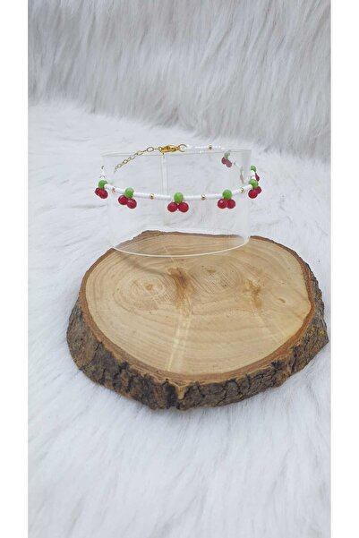 HAPPY HANDMADE 24K KAPLAMA KRİSTAL BONCUKLU KİRAZLI BİLEKLİK.UZATMA ZİNCİRLİ.