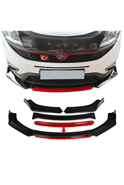 Asegaraj Universal Ön Tampon Lip 4 Parça Ön Karlık Fiat Doblo Uyumlu Kırmızı Dilli
