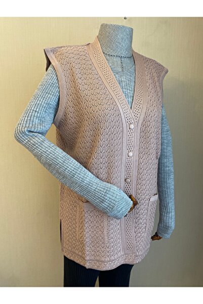 TEK Modern Patterned Mercerized Single Knitwear Mother Vest - Powder
