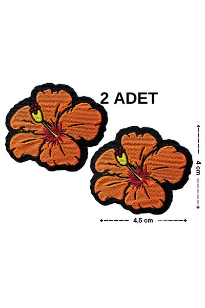 Megas Etiket Ütü ile Yapışan Turuncu Çiçek (Hibikus Çiçeği) Dokuma Arma/Yama