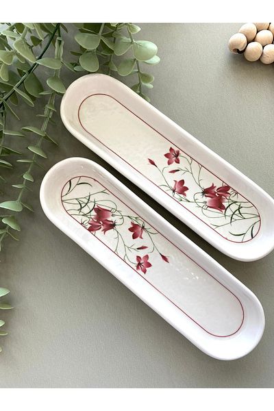 Yiğit Seramik Züccaciye Fushia Crocus Model - 2-Piece Olive Bowl Breakfast Plate