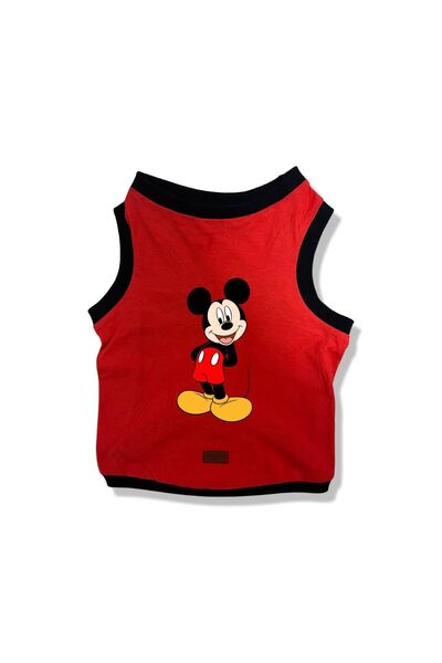Buddy Store قميص داخلي أحمر مطبوع عليه ميكي - مقاس XS للقطط والكلاب
