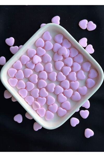 Bijumix Aksesuar 50 Adet Pembe Kalp Plastik Akrilik Boncuk (10 MM)