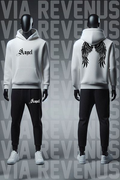 Vordevia Angel Wings Printed Unisex Sports Set - Wide Fit and Hooded Sweatpants