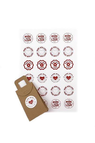 reprodesign Made With Love Printed (Mixed Pattern) 4 Cm Round Sticker 24 Pieces No:10