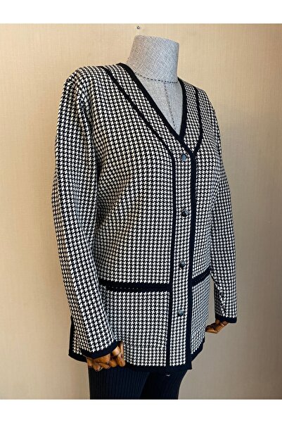 TEK Goose Feet Patterned Young-Mother Cardigan / Black Stone