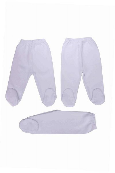 Baby Lorien Baby White Combed Cotton 3-Piece Pajama Bottoms