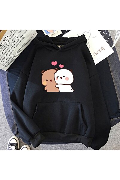 MODARİCH Μαύρο φούτερ Panda Bubu και Dudu με στάμπα με κουκούλα