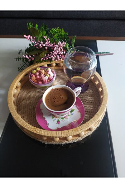 Aura design صينية خشبية مطرزة بالخرز حامل شاي وقهوة هدية صينية ديكور نموذج قط...