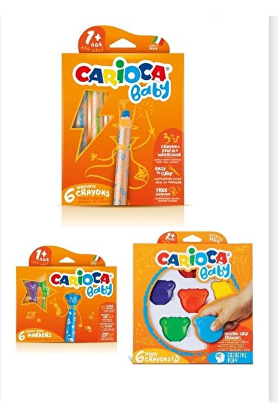 carioca 3'lü Bebek Set Mum Boya , 3ın 1 Ahşap Gövdeli Ve Bebek Keçeli Boya 6'lı