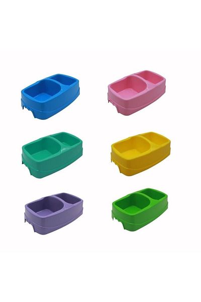 Pettrend Mint Plastic Double Food-Water Bowl