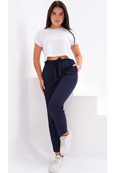 zanstil Zanstil - Skinny Leg, Pocket and Elastic Waist Belted Trousers