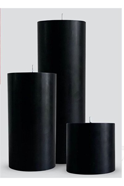 Mumbox mutluluk mum şeklinde Mumbox 3’lü Siyah Kütük Mum Dekoratif Blok Mum (...