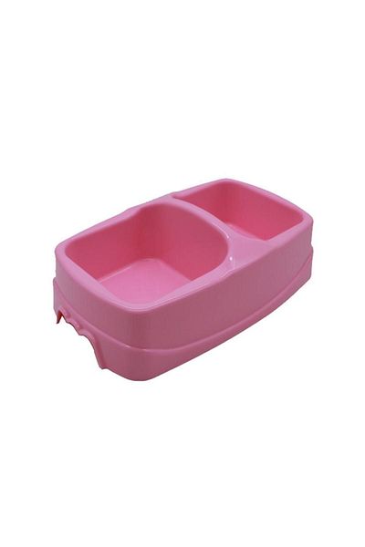 Pettrend Pink Plastic Double Food-Water Bowl