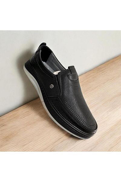 romex Pantofi negri din piele naturală pentru bărbați - aspect elegant, piele interioară și exterioară, talpă ortopedică, confort