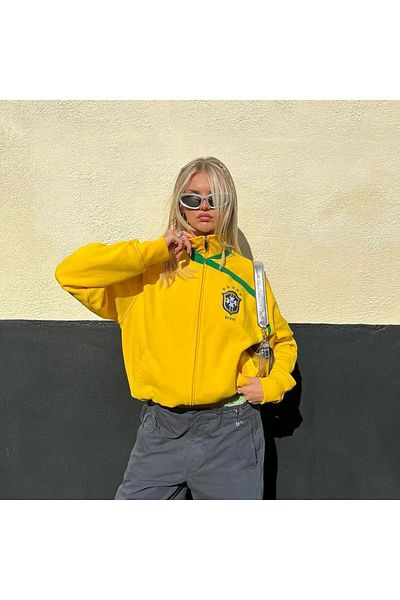 1blood Yellow Vintage Brasil - 3 Thread Zippered Thick Fabric Unisex Hooded