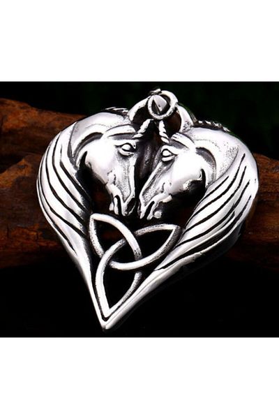 daisybydaisy Stainless Steel Mythological Heart Shape Double Headed Horse Viking Necklace