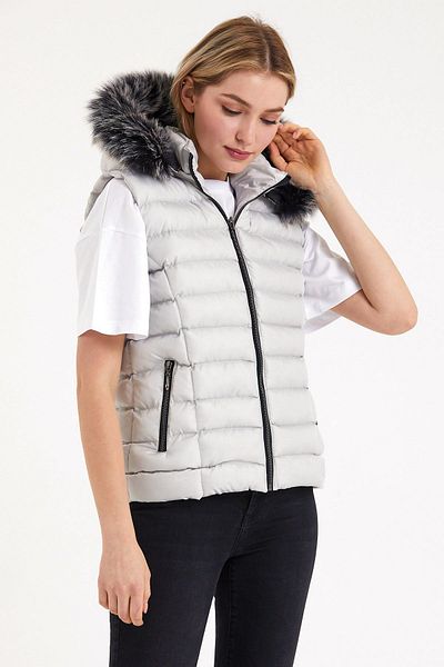 S&V TEKSTİL Women's Stone Color Puffer Short Vest Coat