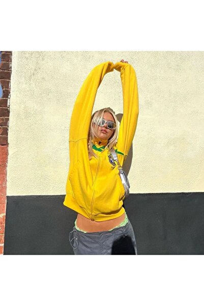 1blood Yellow Vintage Brasil - 3 Thread Zippered Thick Fabric Unisex Hooded