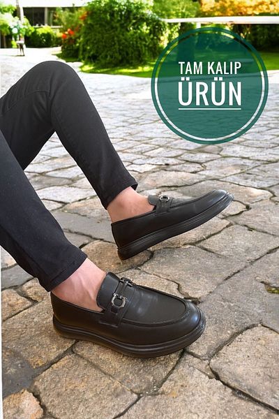 RASGO Black Leather Loafer with Metal Buckle - Comfortable and Stylish Men's Shoes
