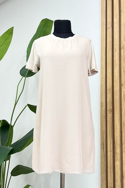 Puane Beige Tunic 10271 - Combed Cotton Underwear with Half Sleeve and Front Chiffon Detail