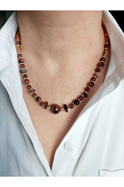 DEVİ fashion Doğal Taş Sedef Ve Yıldız Taşı Tasarım Kolye