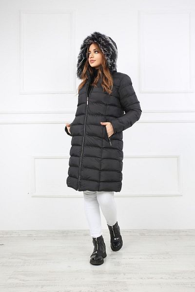 S&V TEKSTİL Women's Black Puffer Long Coat