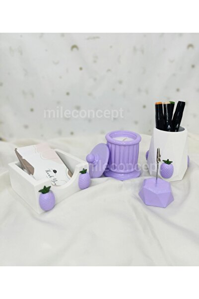 MİLE CONCEPT Lilac Concrete Office Set - 3D Pineapple Pattern Desktop