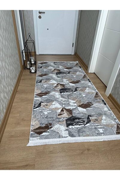 MBA Gray Hexa Fringed - Three-Dimensional Embossed Anti-Slip Rug