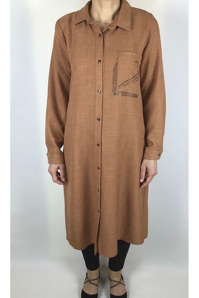 ECE GİYİM Linen Ayrobin Tunic Shirt with Stone Detail and Buttons