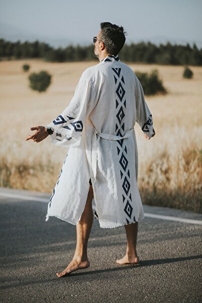 Mojo Summer Ramses Patterned Linen Kimono - Hand Printed