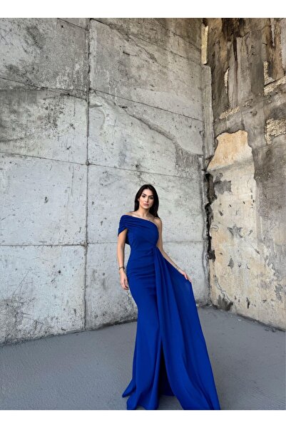 Sindimoda Ewo Kuyruklu Tek Omuz Abiye Saks Mavisi