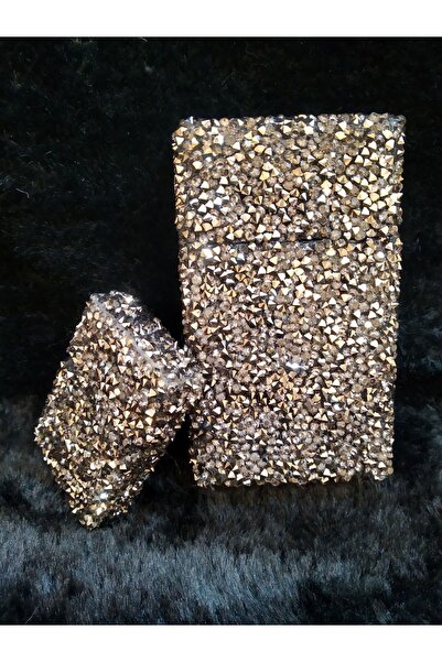 NESGIFT Füme Parlak Swarovski Taşlı Touch Sigara Kutusu Ve Zippo Çakmak Seti