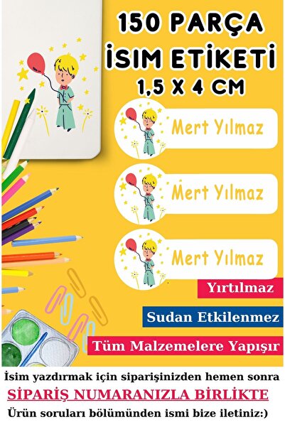 Think And Print Okul Etiket Balonlu Prens Kalem Defter Özel Isim Yazılabilen ...