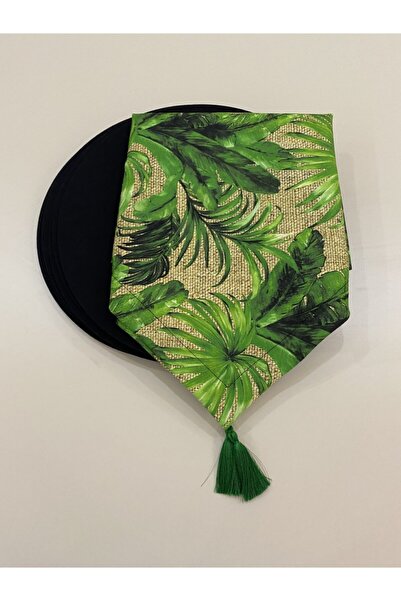 Premier Зелений бігун з візерунком листя банана і набір з 6 підставок