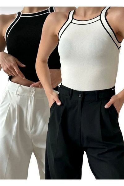 DAMGA Collection Bluză de damă alb-negru din 2 piese cu bretele contrastante