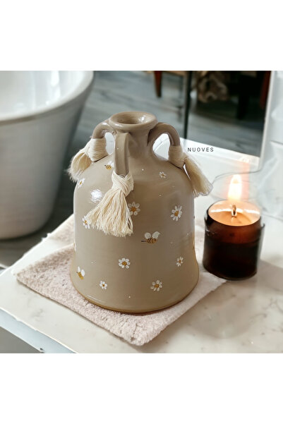 Nuoves Kulplu Papatya Desenli Dekoratif Vazo