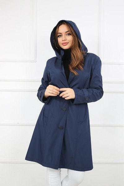S&V TEKSTİL Women's Navy Blue New Tred Trench Coat Raincoat