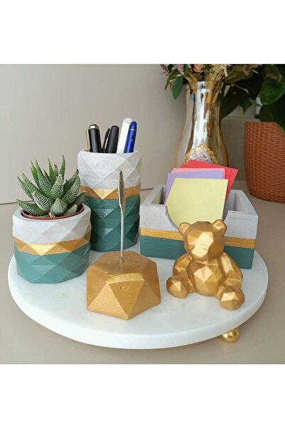 Genel Markalar Masaüstü Dekoratif Beton Ofis Seti; Kalemlik, Notluk, Bloknotl...