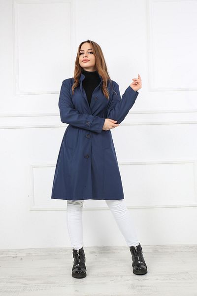 S&V TEKSTİL Women's Navy Blue New Tred Trench Coat Raincoat