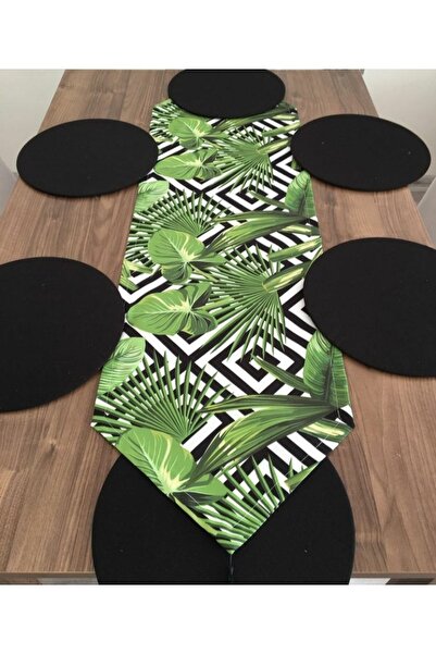 Dream Home Aslıdreamhome Amerika&servis, Runner cu model de frunze verzi, set...