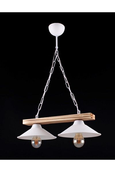 JakaPrime Wooden Row Living Room Chandelier with Hat, Set of 2 White