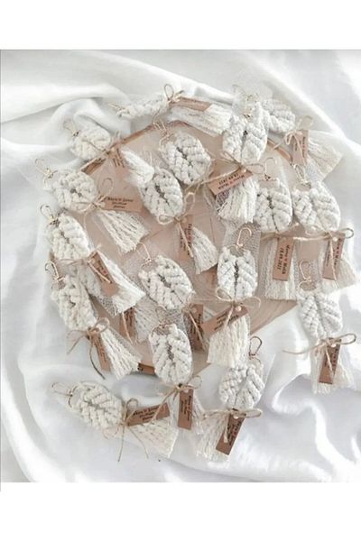 Sude Design 20 Pieces of Macrame Keychain in Seashell Model - Wedding, Engagement, Promise, Gift