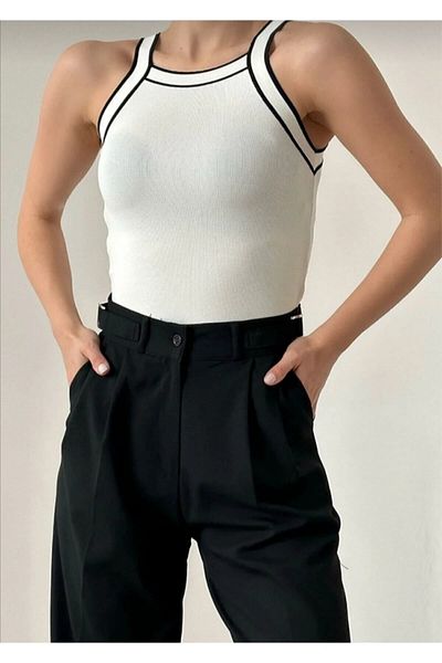 DAMGA Collection Bluză de damă alb-negru din 2 piese cu bretele contrastante