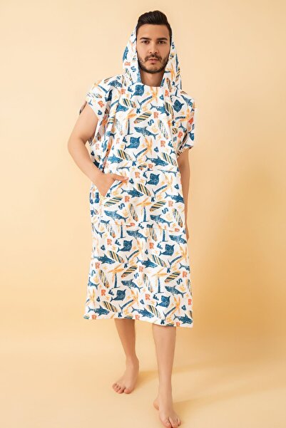 VEVİEN HOME Shark Desen Yetişkin Sörf Yazlık Panço Kapüşonlu Plaj Havlusu Plaj Elbisesi