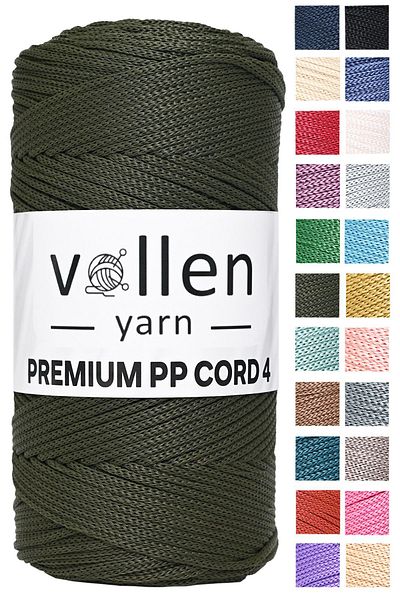 vollen yarn 200gr/230m Premium Polyester Macrame String 2mm, μακραμέ σχοινί, μακραμέ, σουπλά, σάκος σχοινί, χακί
