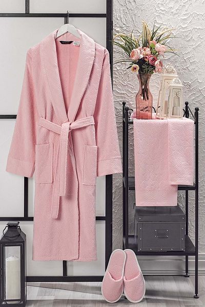 VEVİEN HOME Set de halate de baie din catifea Jacquard 4 piese Pudra