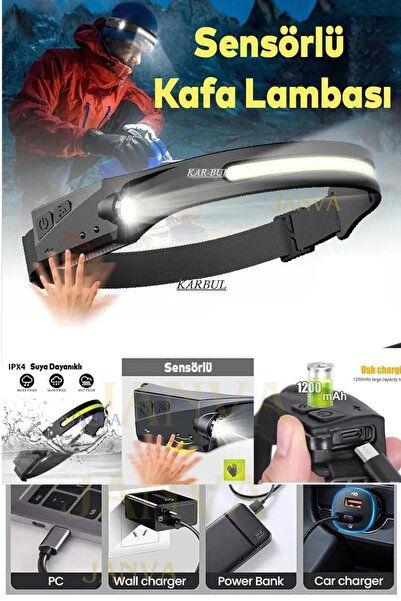 kar-bul Profosyonel Kafa Feneri Wave Teknoloıji Sensörlü Kafa Lambası Tepe Iş...