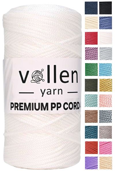 vollen yarn 200gr/230m Premium Polyester Macrame Twine 2mm, Macrame Twine, Makrame, Supla, Σχοινί τσάντας, λευκό